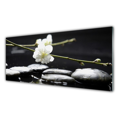 Kitchen Splashback Flower stones art white black