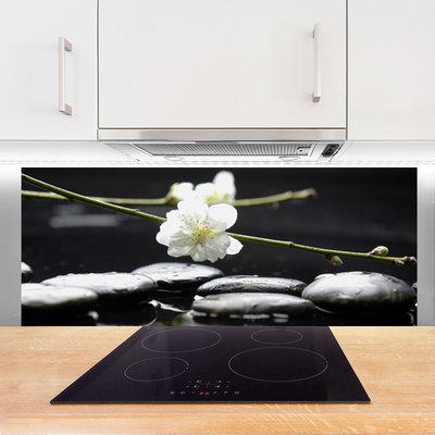 Kitchen Splashback Flower stones art white black