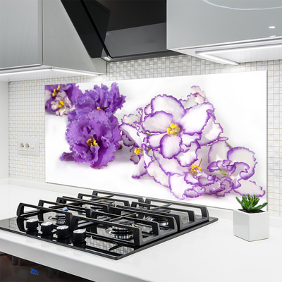 Kitchen Splashback Flowers floral purple white