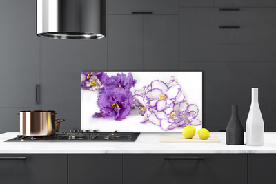 Kitchen Splashback Flowers floral purple white