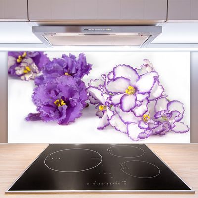 Kitchen Splashback Flowers floral purple white