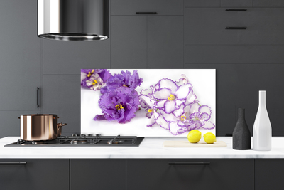 Kitchen Splashback Flowers floral purple white