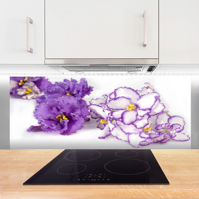 Kitchen Splashback Flowers floral purple white