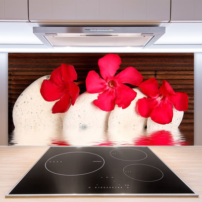 Kitchen Splashback Flower stones floral red white