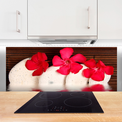 Kitchen Splashback Flower stones floral red white