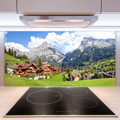 Kitchen Splashback Houses mountain landscape brown grey white