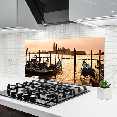 Kitchen Splashback Boats sea landscape yellow white brown