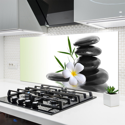 Kitchen Splashback Flower stones art white black