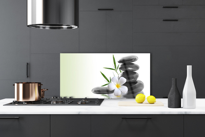 Kitchen Splashback Flower stones art white black