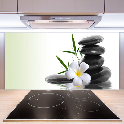 Kitchen Splashback Flower stones art white black