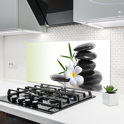 Kitchen Splashback Flower stones art white black