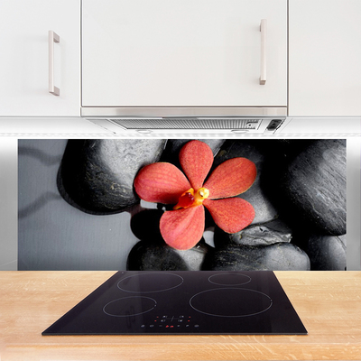 Kitchen Splashback Flower stones art red grey