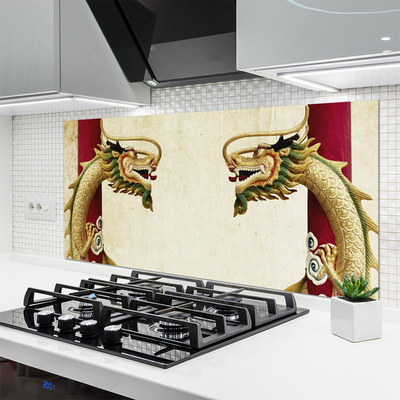 Kitchen Splashback Dragon art green red