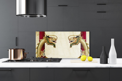 Kitchen Splashback Dragon art green red