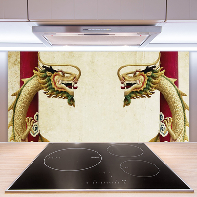 Kitchen Splashback Dragon art green red