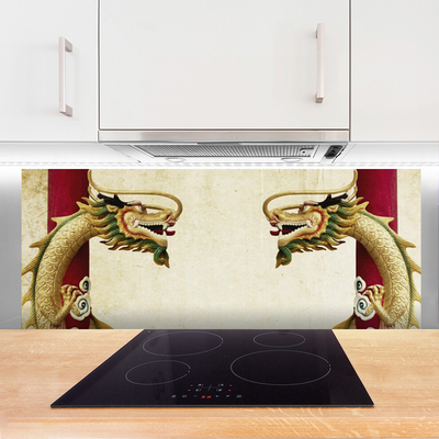 Kitchen Splashback Dragon art green red