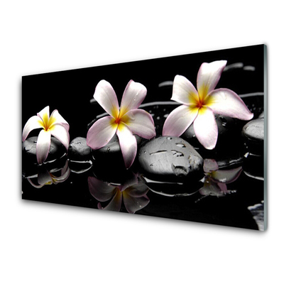 Kitchen Splashback Flower stones floral white yellow black