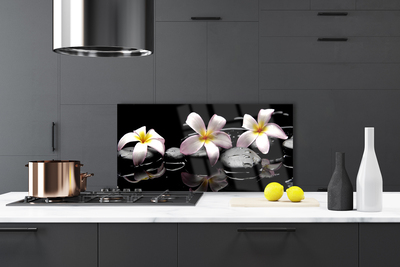 Kitchen Splashback Flower stones floral white yellow black