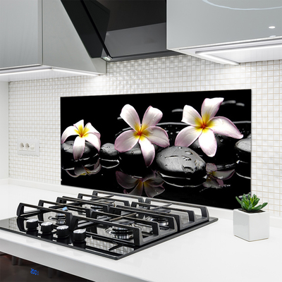 Kitchen Splashback Flower stones floral white yellow black