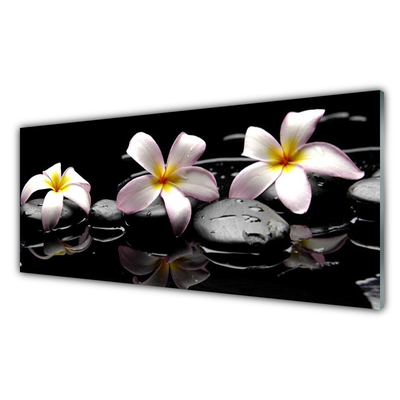 Kitchen Splashback Flower stones floral white yellow black