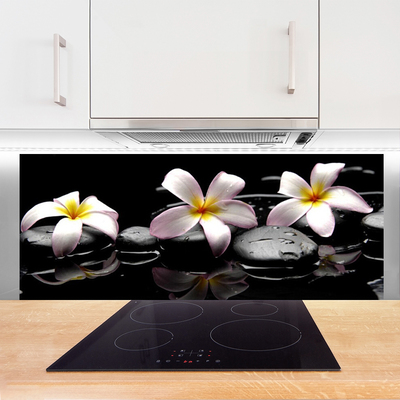 Kitchen Splashback Flower stones floral white yellow black