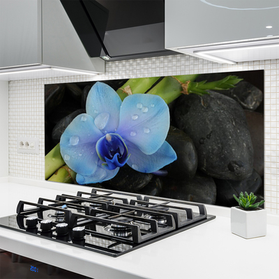 Kitchen Splashback Flower stones floral purple black