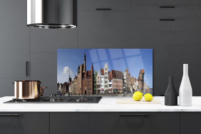 Kitchen Splashback City houses brown white