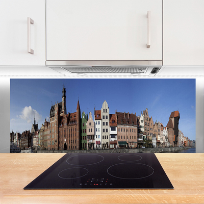 Kitchen Splashback City houses brown white