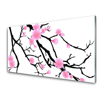 Kitchen Splashback Branches flowers art brown pink