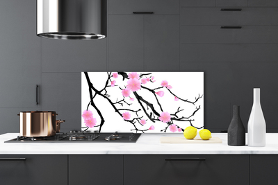 Kitchen Splashback Branches flowers art brown pink