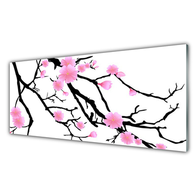 Kitchen Splashback Branches flowers art brown pink