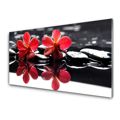 Kitchen Splashback Flower stones floral red black