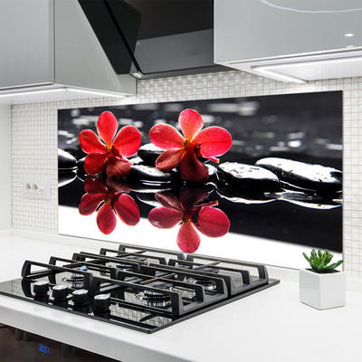 Kitchen Splashback Flower stones floral red black