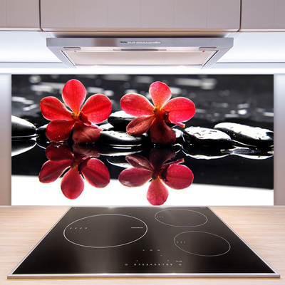 Kitchen Splashback Flower stones floral red black