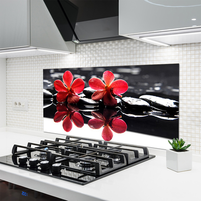 Kitchen Splashback Flower stones floral red black