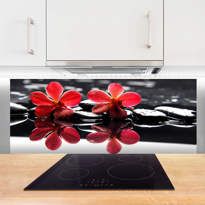 Kitchen Splashback Flower stones floral red black