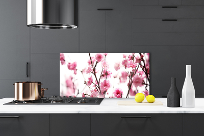 Kitchen Splashback Branches of flowers floral brown pink