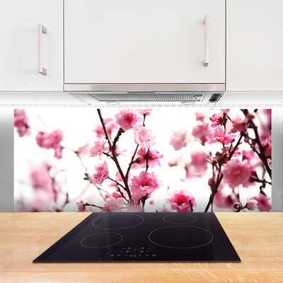 Kitchen Splashback Branches of flowers floral brown pink