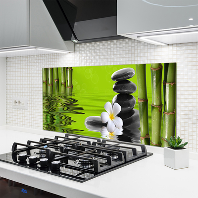 Kitchen Splashback Bamboo tube flower stones art green black white