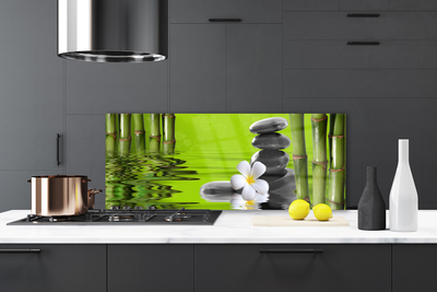 Kitchen Splashback Bamboo tube flower stones art green black white