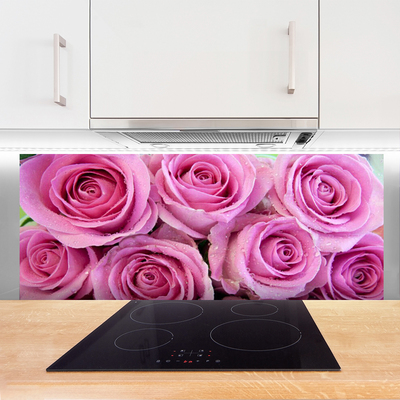 Kitchen Splashback Roses floral pink