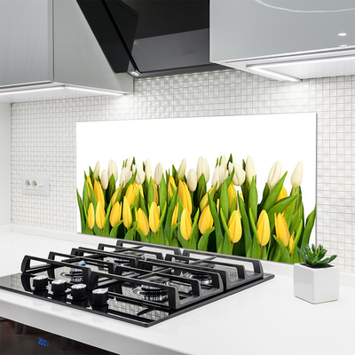 Kitchen Splashback Tulips floral yellow green