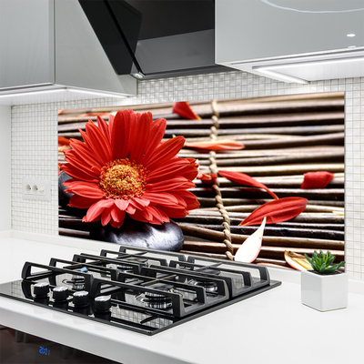 Kitchen Splashback Flower floral red yellow