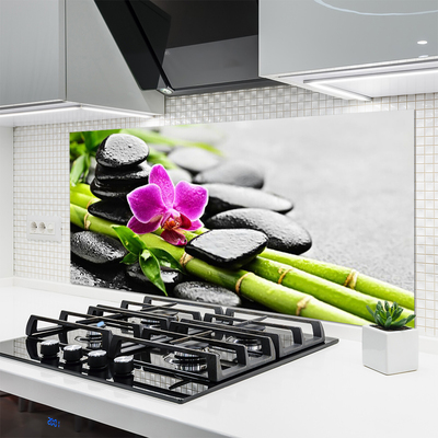 Kitchen Splashback Bamboo tube flower stones art green red black