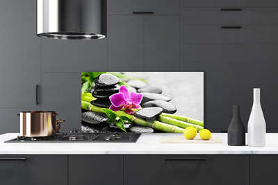 Kitchen Splashback Bamboo tube flower stones art green red black