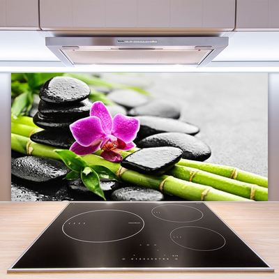 Kitchen Splashback Bamboo tube flower stones art green red black