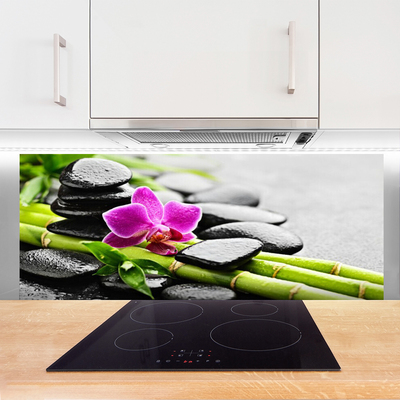 Kitchen Splashback Bamboo tube flower stones art green red black