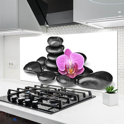 Kitchen Splashback Flower stones art pink black