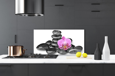 Kitchen Splashback Flower stones art pink black