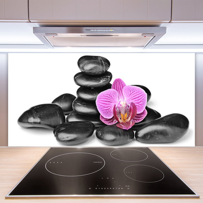 Kitchen Splashback Flower stones art pink black